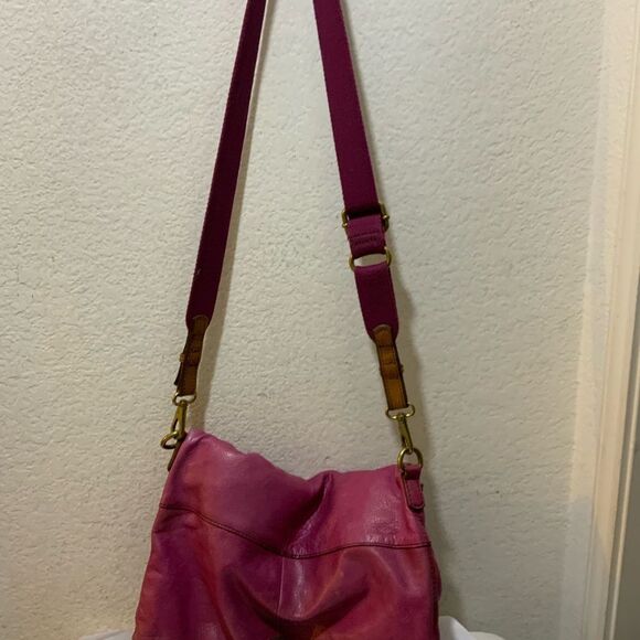 Fossil Explorer Messenger Bag Pink Fold Over Crossbody Leather Tote Womens Large - Picture 5 of 7
